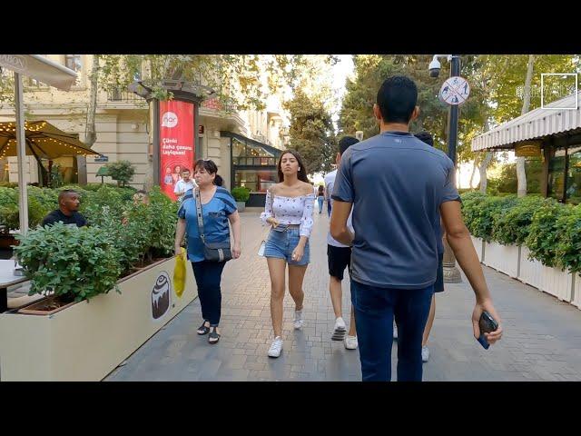 Baku City Center - August 21, 2022 -  Nizami Street - Walking Tour -  Azerbaijan, Downtown 4k Summer