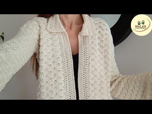 Saco Grecia en CROCHET, punto abanicos. Clásico, elegante, un básico infaltable #crochet #ganchillo