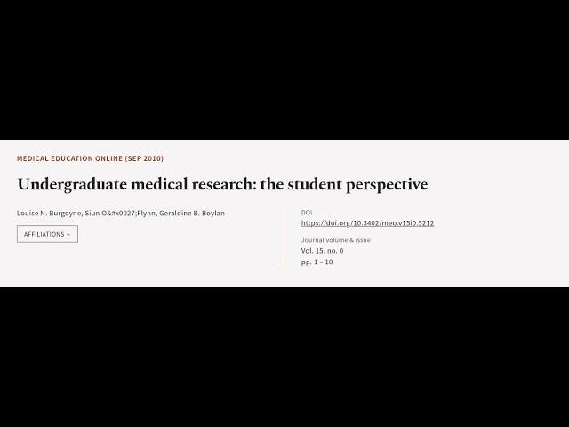 Undergraduate medical research: the student perspective | RTCL.TV