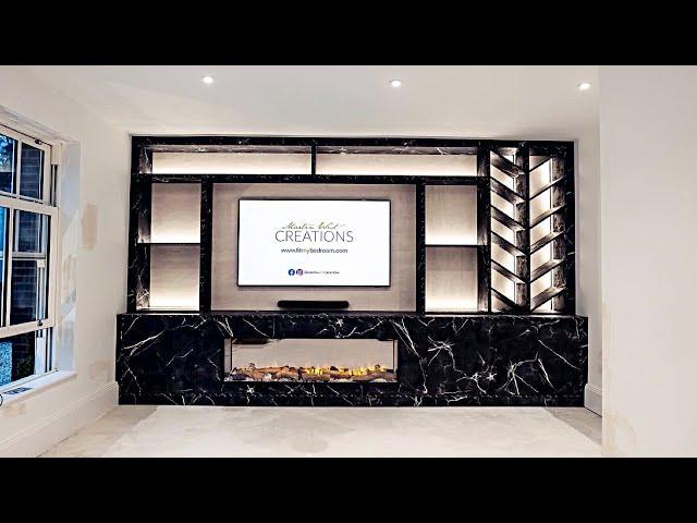 Bespoke media wall BLACK MARBLE & ELECTRIC FIREPLACE