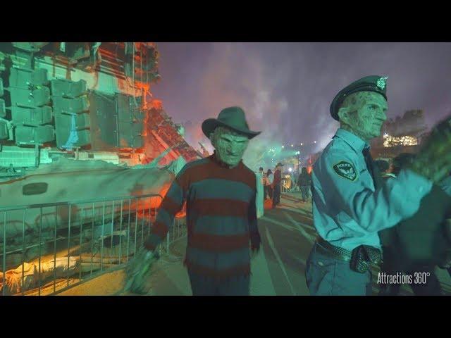 [4K]  Chucky, Freddy, Jason, & LeatherFace on Studio Tram - Universal Halloween Nights