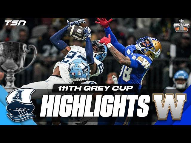 Toronto Argonauts vs. Winnipeg Blue Bombers | 111th Grey Cup Highlights