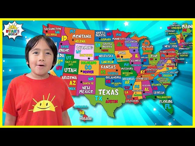 Learn 50 United States of America Name with Capitals for Kids and Abbreviation of USA!!