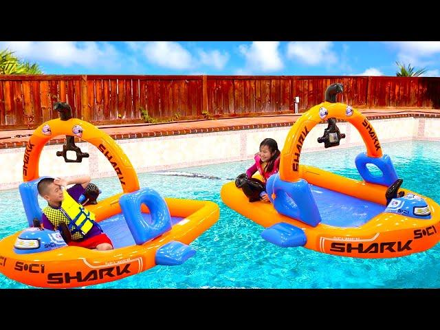 Jannie Pretend Play Going to Swim in the Pool | Swimming Water Inflatable Boat Kids Toys