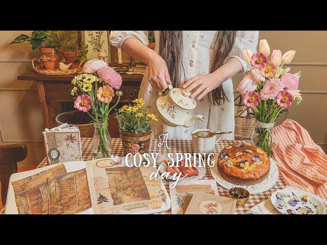 A Cosy Spring Day for Self-love  ASMR | Tea, flowers, books, movies, baking, stationery, scrapbook