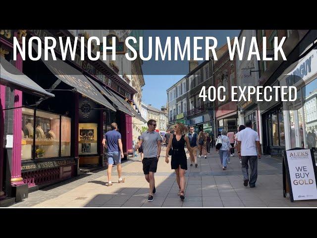 Norwich city walk tour  : Summer Heatwave walk around Norwich tourist attractions : (18/07/2022)