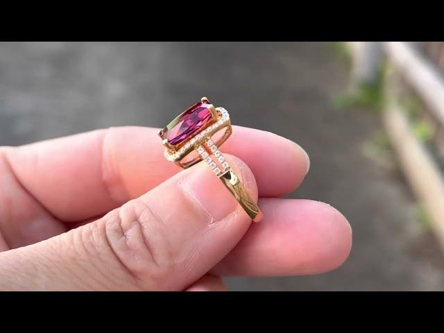 Natural pink red tourmaline diamond 18K gold ring(the tourmaline looks like Ruby) KG53