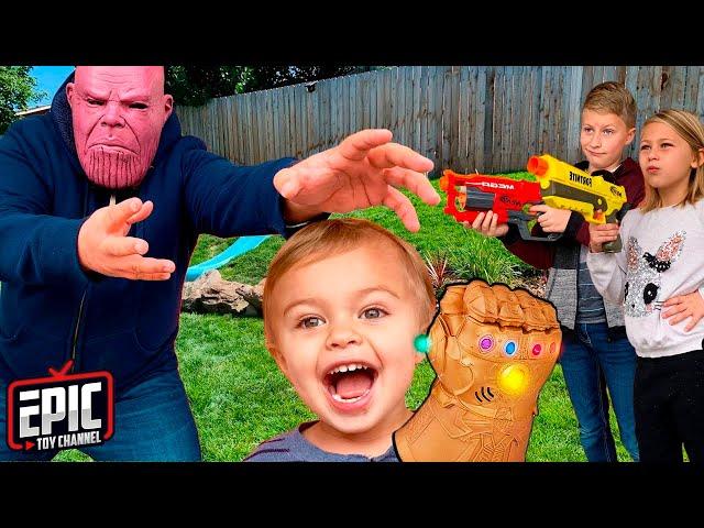 Nerf Battle:  Hero Kidz Battle Thanos in Epic Showdown - Pretend Play For Kids