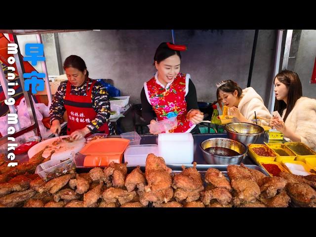 China morning market Bustling city in Chongqing : rich food, lively people, and a breakfast paradise