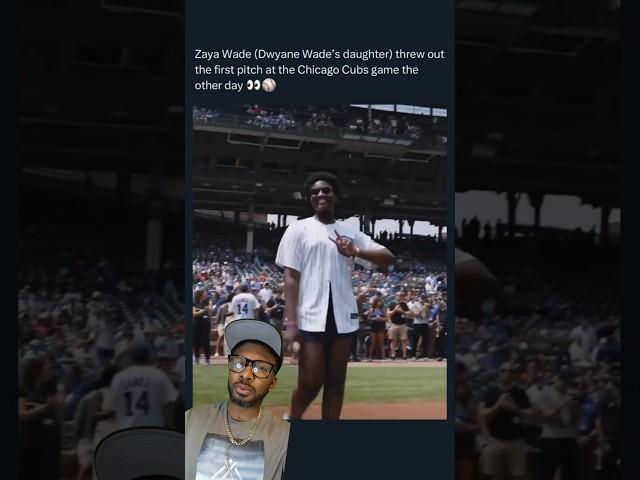 Zaya Wade pitches the first ball at the Chicago Cubs  game