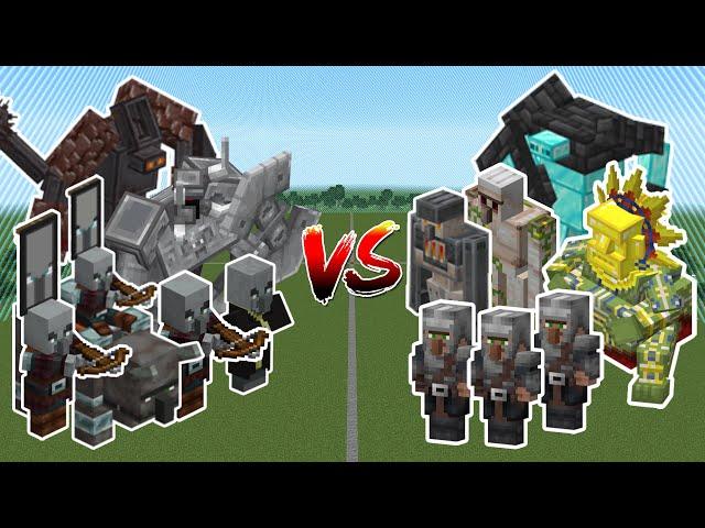 VILLAGE MOBS TEAM VS ILLAGER MOBS TEAM - MINECRAFT MOB BATTLE