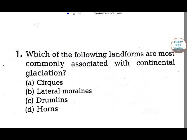 JNU Geography entrance mcq 1 COMPLETE SOLUTION answer SOURAV SIR,S CLASSES