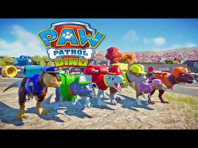 Paw Patrol Dino Adventure in Jurassic World: Chase, Rubble, Zuma, Marshall, Rocky and Skye