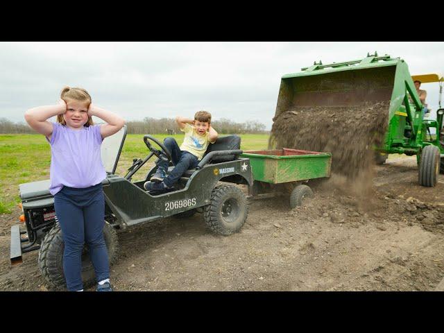 Kids Truck Hauls Dirt from Real Tractor | Tractors for kids