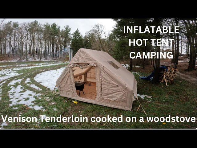 INFLATABLE HOT TENT Camping || Venison Tenderloin on the woodstove