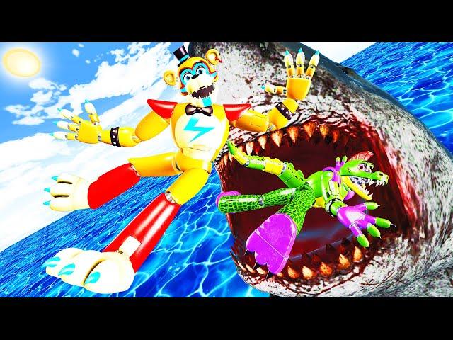 Five Nights at Freddy's Security Breach - FEEDING ANIMATRONICS to MEGALODON Ragdoll Falls [GMOD]