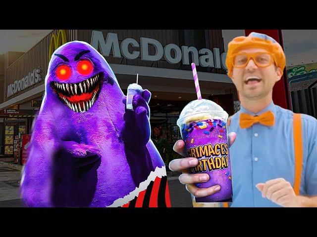 Blippi Tries Grimace Shake in Real Life - All Characters unlocked Blippi Toys