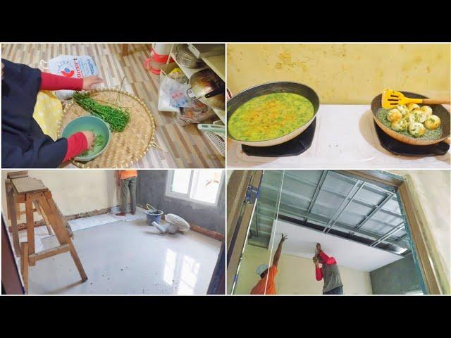 RENOVASI RUMAH IBU SUDAH SAMPAI PASANG PLAFON KAMAR. GRANIT SEMUA SUDAH TERPASANG. MASAK GULAI PAKIS