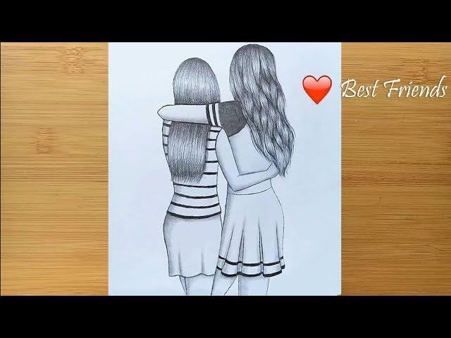 Best friends   pencil Sketch Tutorial || How To Draw Two Friends Hugging Each other