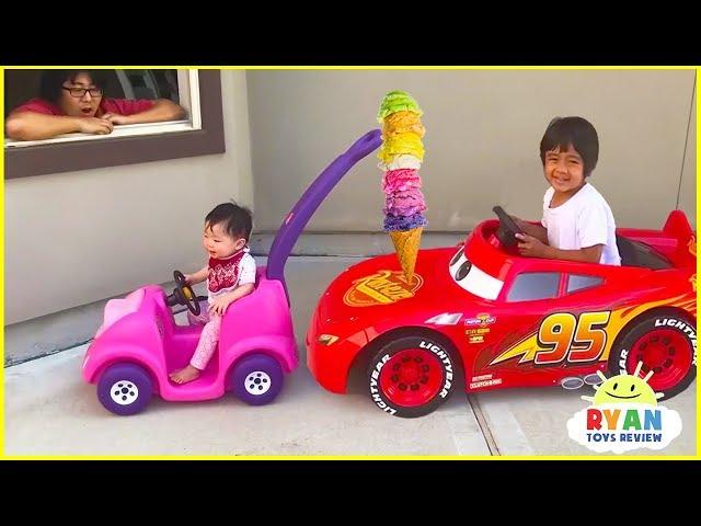 Ryan's Drive Thru Pretend Play Restaurant on Kids Power Wheels!!!