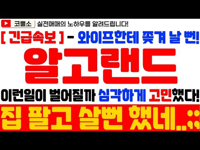 [ 알고랜드 전망 ] 큰일 날 뻔 했습니다!!! 와이프한테 쫒겨 나는 줄 알았네;;; 여기까지 밀리면 집 팔고 알고랜드 더 사야 하나...심각하게 고민 했습니다 ㅎㅎ