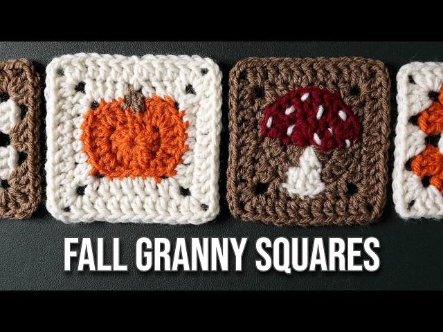 Crochet Fall Granny Squares Tutorial | Pumpkin Granny Square | Mushroom Granny Square