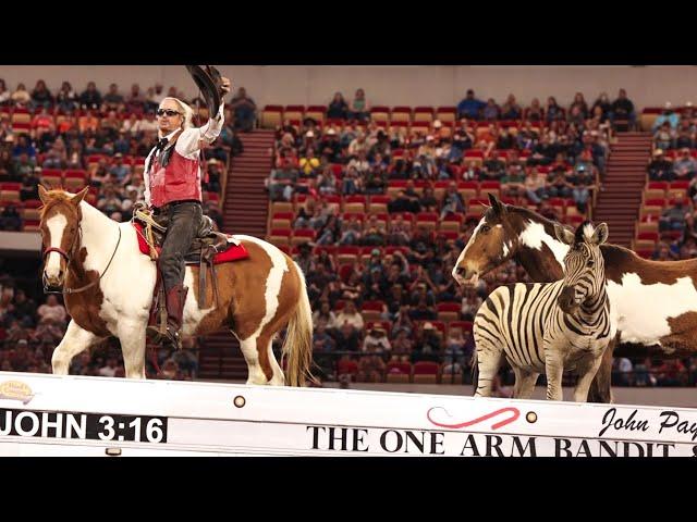 the One Armed Bandit (John Payne) and his African zebra - Midwest horse fair 2023 #theonearmedbandit