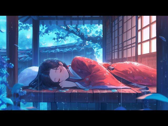 Healing Japanese Piano with Rain Sounds & Soft Thunder - Healing Sleep Music for Stress Relief