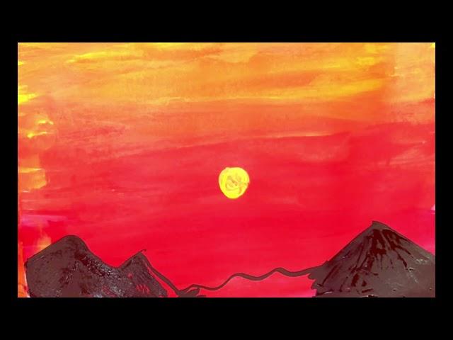 How to draw and color beautiful sunset scenery, easy drawing for everone
