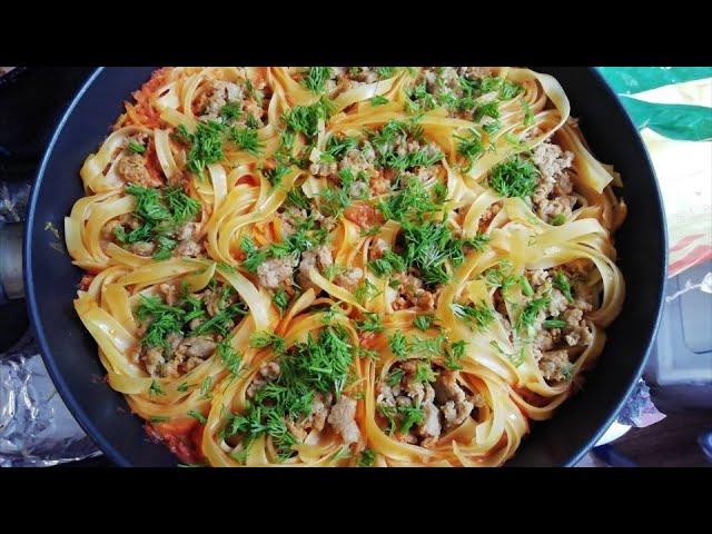 Макароны на сковороде Гнезда Макароны по флотски с фаршем