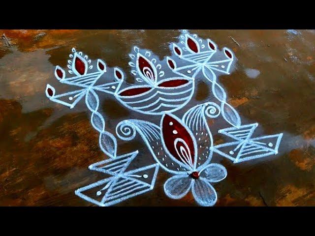 Deepavali special kuthu vilakku kolam|Deepavali muggulu design|Diwali super rangoli|New Diya rangoli