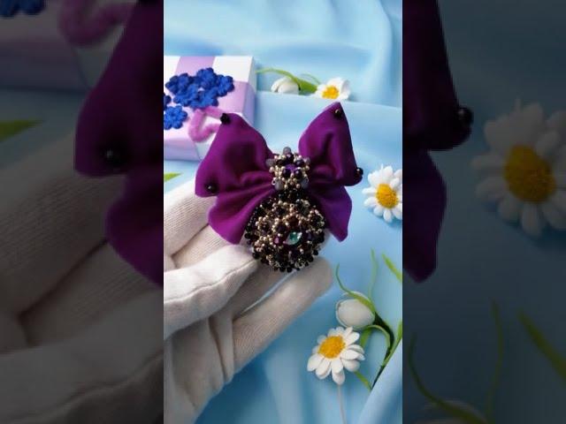 Crystal brooch order / Purple brooch - order with crystals and velvet bow / фиолетовая брошь, орден