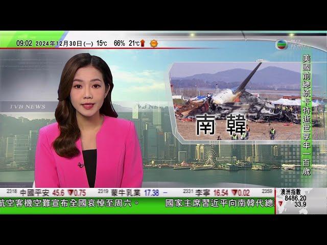 0900 無綫早晨新聞｜南韓濟州航空再有客機起落架故障 周一早由首爾金浦機場起飛後折返安全降落｜銀川米雕技藝人21年無阻熱誠｜廣州三書屋入選省首批森林書屋｜2024年12月30日 TVB News