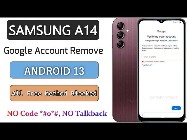 Samsung A14 FRP Bypass Android 13 NO Code *#0# Talkback Stop | Samsung A14 Google Account Remove