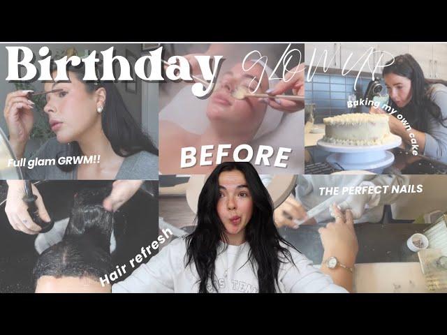 BIRTHDAY VLOG Glow up with me, full glam makeup GRWM, hair refresh, birthday outfits, nail inspo..