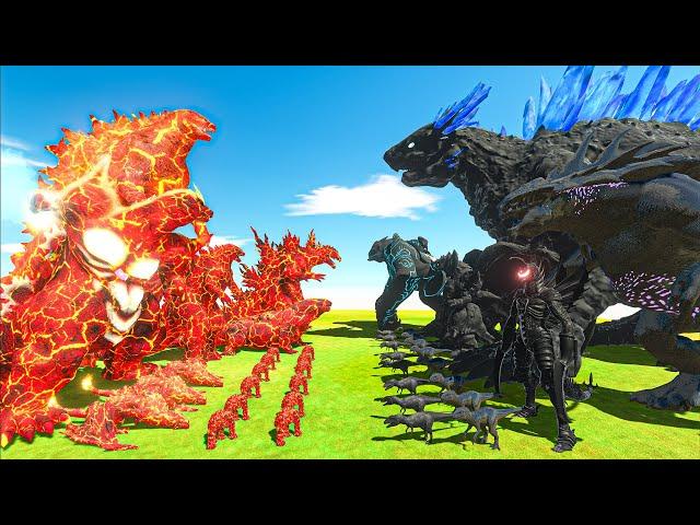 Lava Team + Thermo Godzilla vs Shimo + Dark Team - Animal Revolt Battle Simulator