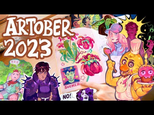 artober sketchbook tour  gouache and digital painting! filmed with the OBSBOT Tiny 2 4k Webcam