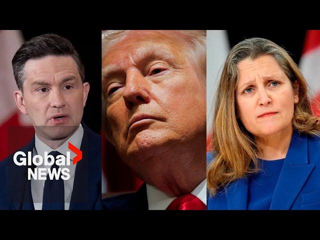 Trump says Canada’s Poilievre “not a MAGA guy,” calls Freeland a “whack”