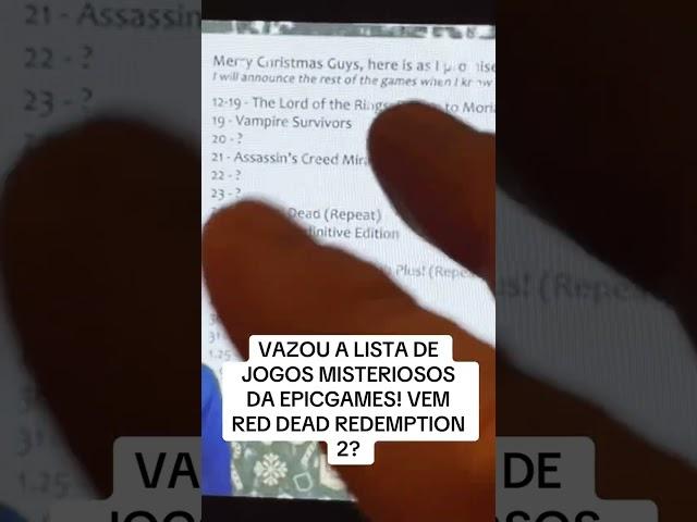 VAZOU A LISTA DE JOGOS MISTERIOSOS DA EPICGAMES! VEM RED DEAD REDEMPTION 2!