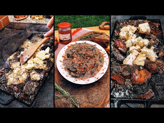 [4K]  BEEFSTEAK FUNGUS MUSHROOMS, MARINATED & COOKED ON THE STOVE W/ GORGONZOLA & ARTISANAL CHEESE