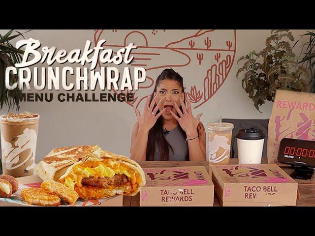 EATING EVERY @TacoBell  A.M. CRUNCHWRAP MEAL & trying #cinnabon coffee for the first time!