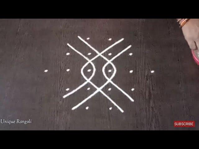 Beginners sikku kolam with 6 dots | Daily rangoli | Easy rangoli | Melikala muggu by Unique Rangoli