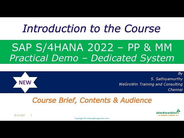 03-00 SAP S/4HANA PP MM Course with Demo - Introduction