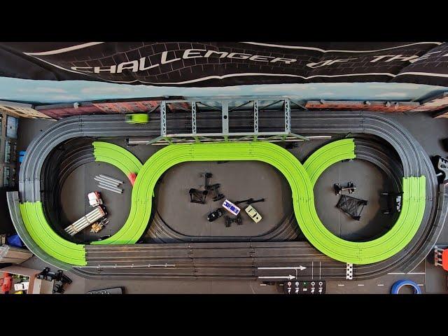 AutoWorld HO Slot Car track. Mostly sped up 8x (25 minute setup&testing) Racing 2:40 & end #JoJoCity