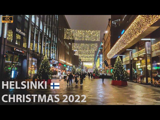 Helsinki Center during Christmas 2022 - Walking Tour around Central Helsinki    [4K]