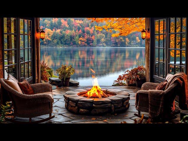 Peacefull Autumn Lakeside Cabin: Fire Pit and Relaxing Nature Sounds for Calm Ambiance