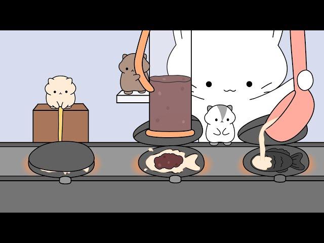 ASMR animation | cat helps hamsters to make Fish Shaped Bun