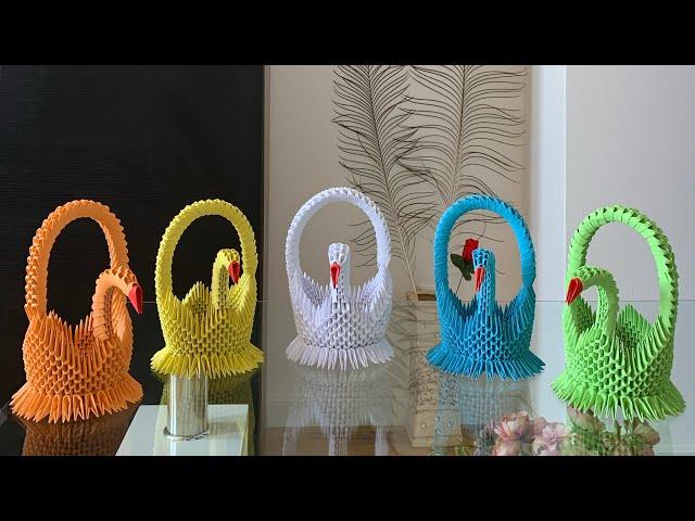 3d Origami tutorial | 3d origami swan basket | paper craft | 3d Origami |