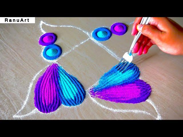 2 simple kolam  easy rangoli  flower rangoli  best rangoli  creative rangoli RanuArt Rangoli