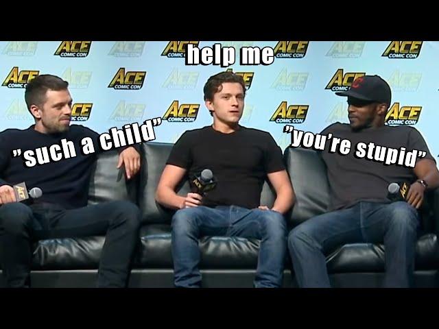 tom holland being bullied by anthony mackie and sebastian stan for 16 minutes straight